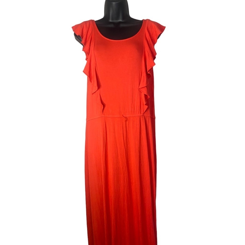 CALVIN KLEIN Red Maxi Short Sleeve Front Ruffled Long Sexy Classy Dress